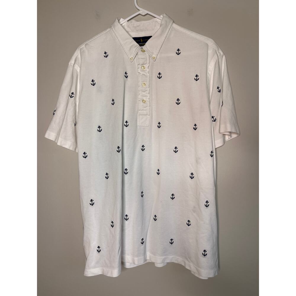 Ralph Lauren Blue White Knit Oxford Anchors Nautical Coastal Old Money Shirt XXL - Picture 1 of 5